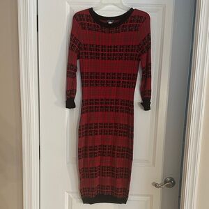 VENUS Red and Black Long Sleeve Dress - Small - Like New